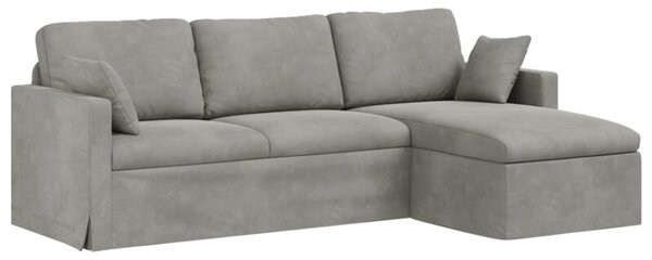 Nowoczesna sofa aksamitna w kolorze jasnoszarym z metalowÄ ramÄ