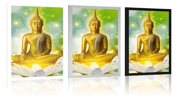 Plakat złoty Budda na kwiecie lotosu