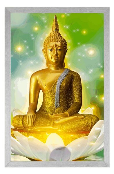 Plakat złoty Budda na kwiecie lotosu