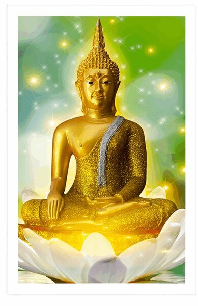Plakat złoty Budda na kwiecie lotosu
