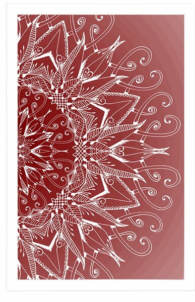 Plakat biała mandala na czerwonym tle