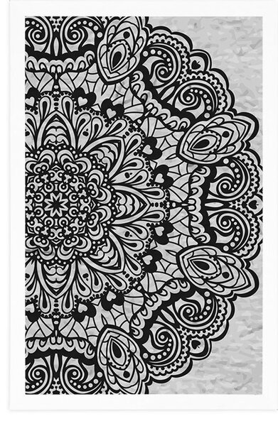 Plakat kwiatowa mandala w czarno-białym wzornictwie