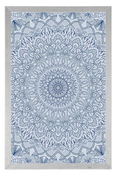 Plakat szczegółowa dekoracyjna Mandala w kolorze niebieskim