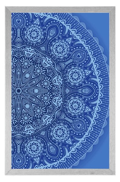 Plakat ozdobna mandala z koronką w kolorze niebieskim