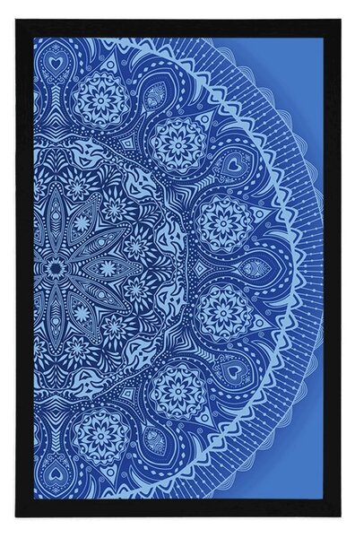 Plakat ozdobna mandala z koronką w kolorze niebieskim
