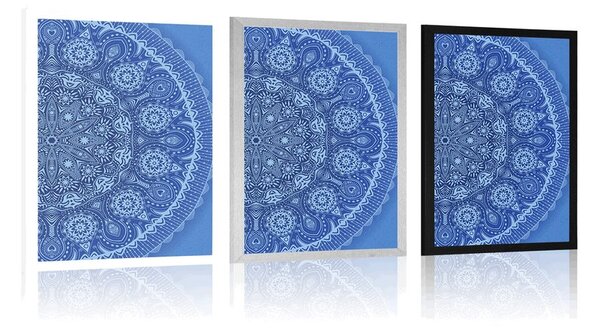 Plakat ozdobna mandala z koronką w kolorze niebieskim