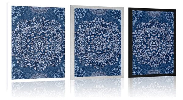 Plakat niebieska Mandala z abstrakcyjnym wzorem
