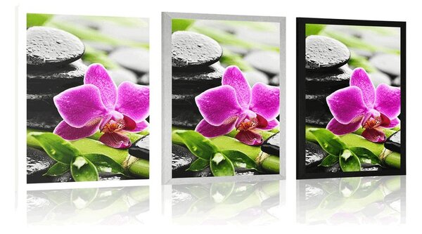 Plakat wellness martwa natura z fioletową orchideą