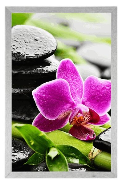 Plakat wellness martwa natura z fioletową orchideą