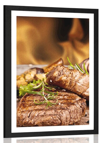 Plakat z passe-partout grillowany stek wołowy