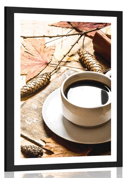 Plakat z passe-partout filiżanka kawy w jesiennym akcencie