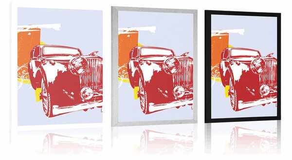 Plakat samochód retro z abstrakcją