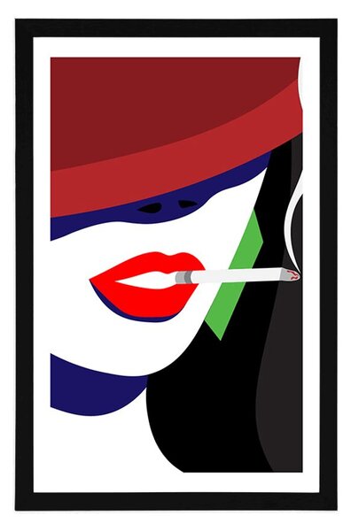 Plakat z passe-partout kobieta w kapeluszu w stylu pop art