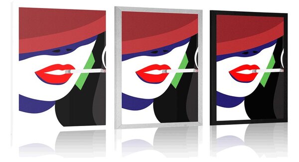 Plakat kobieta w kapeluszu w stylu pop-art
