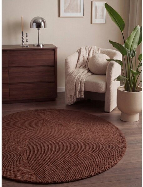 Ceglasty wełniany okrągły dywan tkany ręcznie ø 120 cm Calmio – Hanse Home