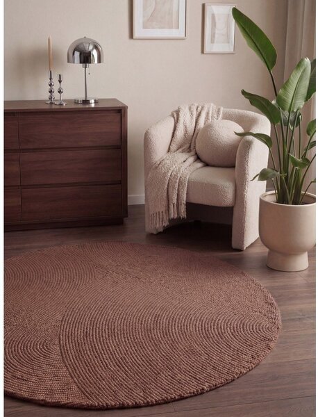 Wełniany okrągły dywan tkany ręcznie w kolorze terakoty ø 120 cm Calmio – Hanse Home