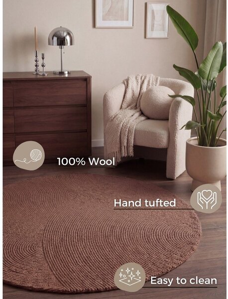 Wełniany okrągły dywan tkany ręcznie w kolorze terakoty ø 120 cm Calmio – Hanse Home