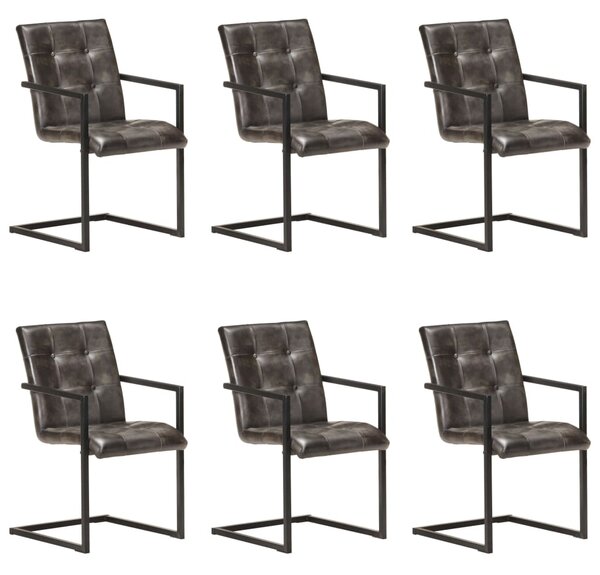 Krzesła stołowe, wspornikowe, 6 szt., szare, skóra naturalna