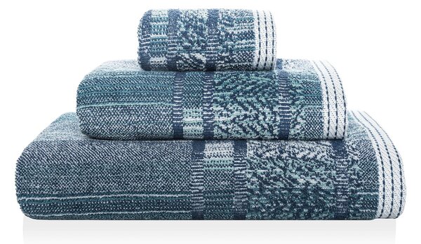 Sorema – Ręcznik Kąpielowy Bawełniany z Ozdobnym Paskiem Ciemnoniebieski MAZE-50x100 cm
