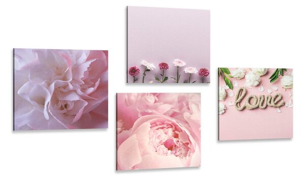 Zestaw obrazów kwiaty w delikatnym różowym odcieniu