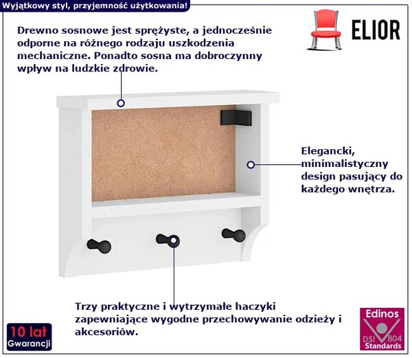 Mały wieszak ścienny na ubrania biały H0-D45