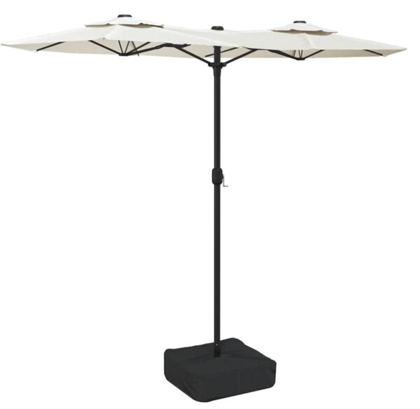 Podwójny parasol ogrodowy z LED, piaskowy, 316x145 cm