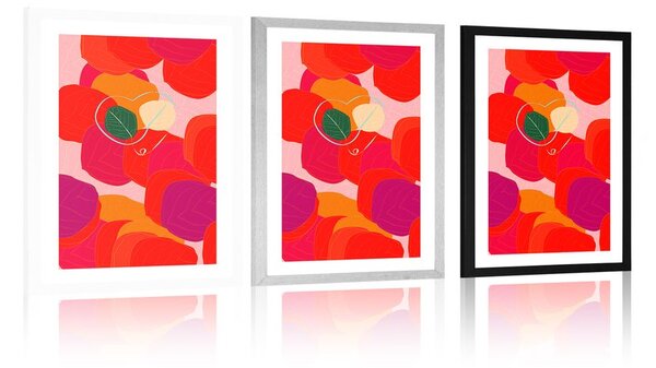 Plakat z passepartout jaskrawo kolorowe linie liści