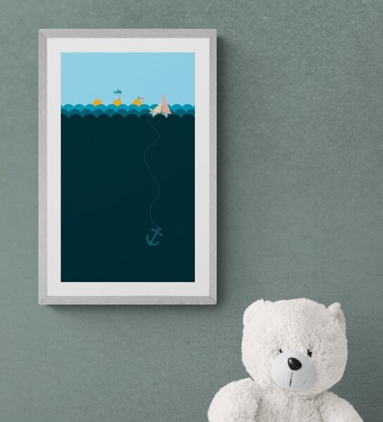 Plakat z passepartout magiczne morze z łódką