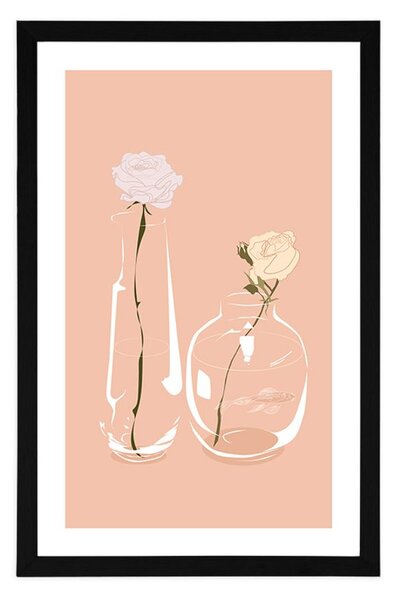 Plakat z passepartout minimalistyczne kwiaty w wazonie
