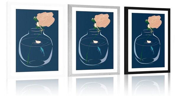 Plakat z passepartout romantyczny kwiat w wazonie