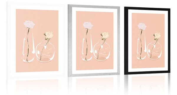 Plakat z passepartout minimalistyczne kwiaty w wazonie