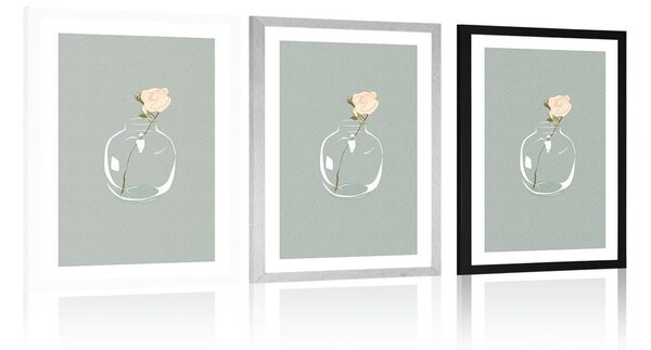 Plakat z passepartout kwiat w wazonie w prostym stylu