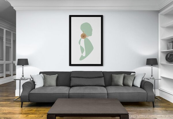 Plakat z passepartout sylwetka kobiety na białym tle