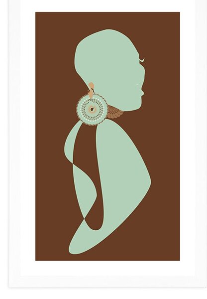 Plakat z passepartout sylwetka kobiety na ciemnym tle