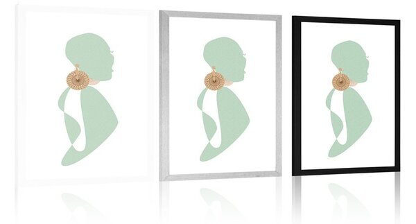 Plakat z passepartout sylwetka kobiety na białym tle