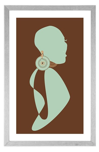 Plakat z passepartout sylwetka kobiety na ciemnym tle