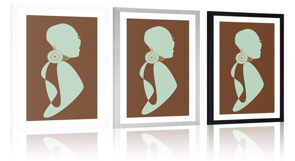 Plakat z passepartout sylwetka kobiety na ciemnym tle