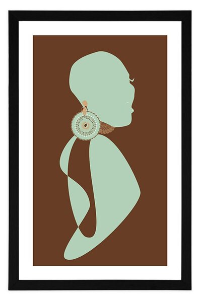 Plakat z passepartout sylwetka kobiety na ciemnym tle