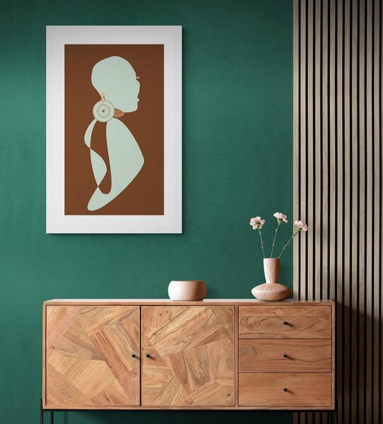 Plakat z passepartout sylwetka kobiety na ciemnym tle