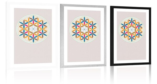 Plakat z passepartout kolorowa Mandala