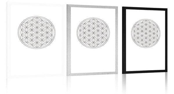Plakat z passepartout czarnobiała Mandala