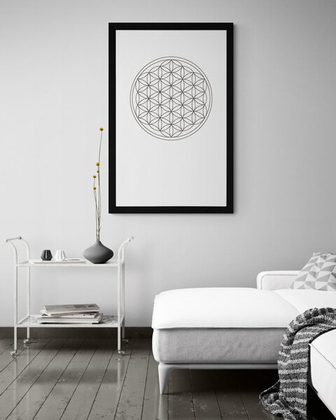 Plakat z passepartout czarnobiała Mandala