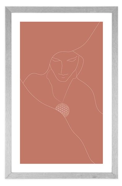 Plakat z passepartout delikatne linie i kwiat życia