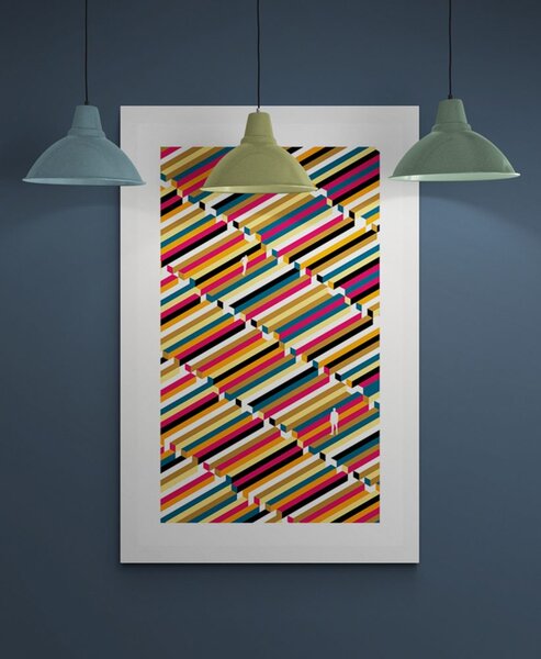 Plakat z passepartout ludzie na wzorzystym tle