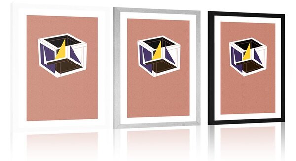Plakat z passepartout kolorowa kostka