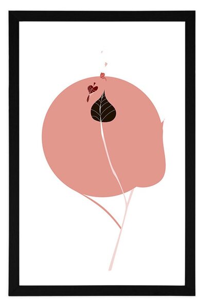 Plakat z passepartout samotny liść