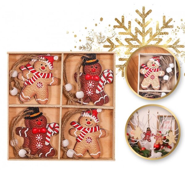 Zestaw świątecznych ozdób drewnianych GINGERBREAD, 12 szt