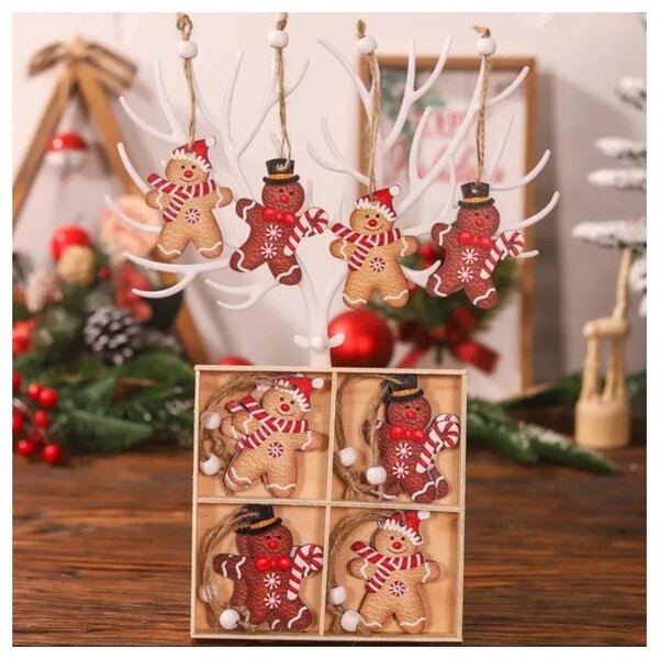 Zestaw świątecznych ozdób drewnianych GINGERBREAD, 12 szt