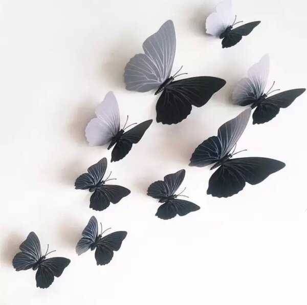 PIPPER | Naklejka na ścianę "Plastikowe motyle 3D - czarne" 12 szt 6-12 cm