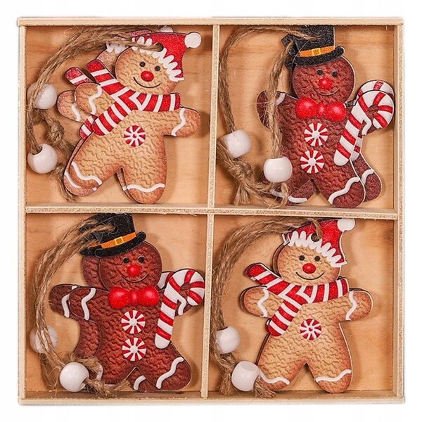 Zestaw świątecznych ozdób drewnianych GINGERBREAD, 12 szt